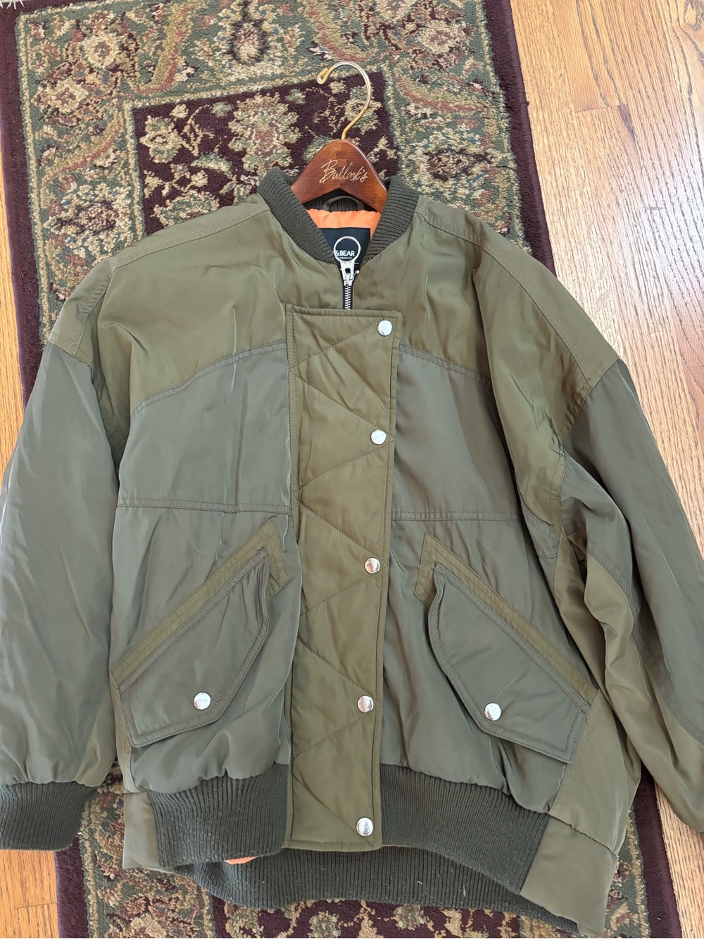 Pull&Bear Olive Green Panel Bomber Jacket European streetwear